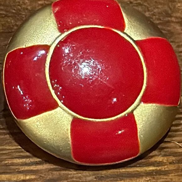 Vintage Gold Tone Red Enamel Coastal Clip On Earrings USA - Picture 12 of 12